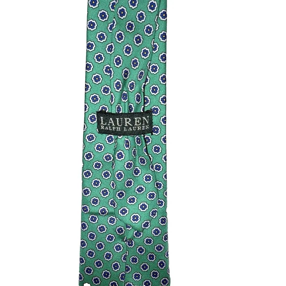 Lauren Ralph Lauren Green Silk Tie Floral Geometric Pattern Classic